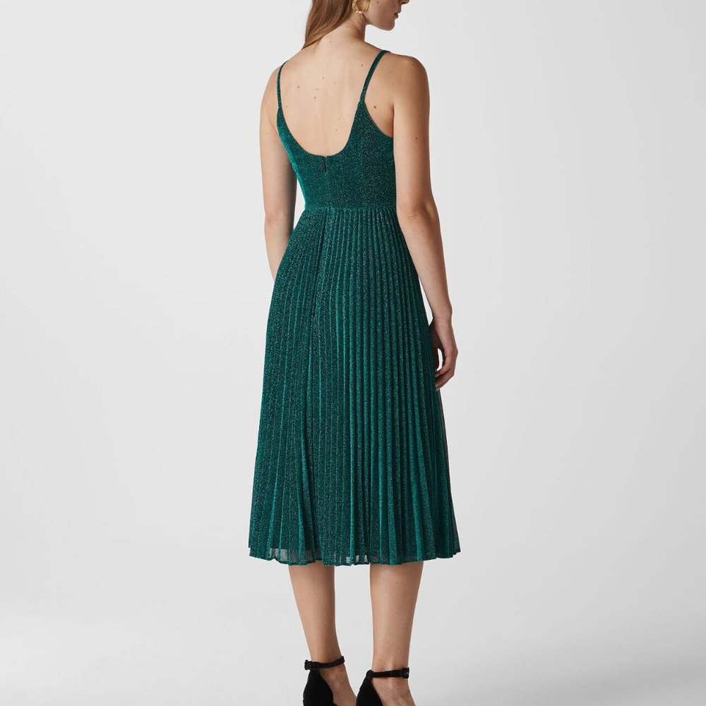 Whistles Regina Pleated Sparkle Dress - Picture 9 of 11